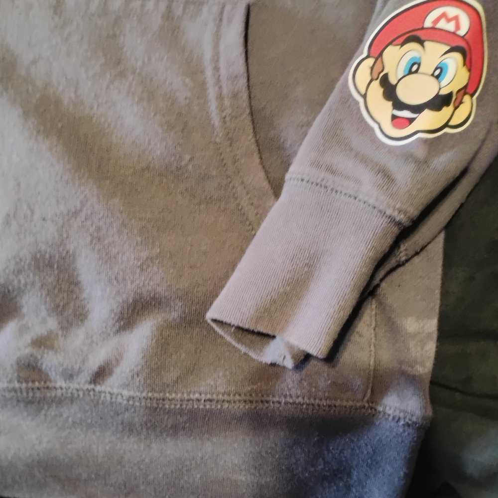 Nintendo Super Mario Pullover Sweatshirt r - Dark Gray with Multicolor Logo - Picture 4 of 7